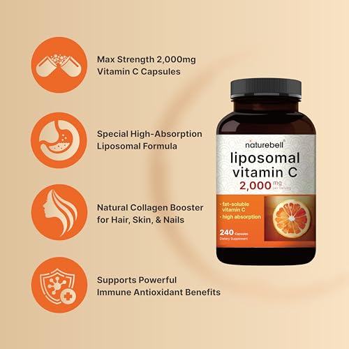Liposomal Vitamin C 2,000mg Per Serving, 240 Capsules | High Absorption Fat-Soluble Vitamins – Immune Support – Collagen Booster – Antioxidant Supplement – Non-GMO