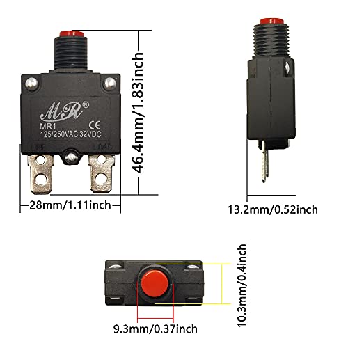 2Pcs 125-250VAC 32VDC Push Button Circuit Breaker 20Amp Thermal Overload Protector Manual Reset Thermal Circuit Breaker 20A