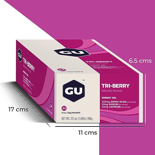 GU Energy Original Sports Nutrition Energy Gel, Vegan, Gluten-Free, Kosher, and Dairy-Free On-the-Go Energy for Any Workout, 24-Count, Tri-Berry