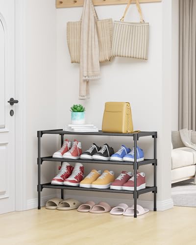 Shoe Rack - Premium Non-Woven Shoe Rack Shelf, Shoe Organizer for Closet, Entryway, Garage & Corridor, Sturdy & Durable Long Stackable Shoe Shelves, Medium, Black