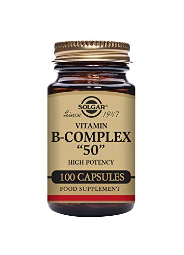 Solgar BComplex “50” Vegetable Capsules Energy Metabolism Cardiovascular Support Nervous System Support NonGMO Vegan Gluten Free Dairy Free Kosher Halal Servings, Standard Packagaing, 100 Count