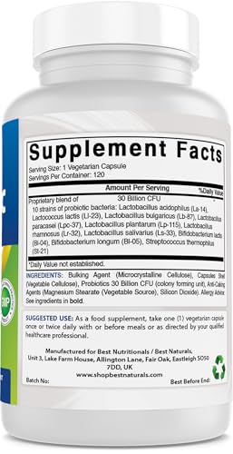 Probiotic 10 Strains & 30 Billion CFU Intestinal Flora, 120 Veggie Capsules - Shelf Stable probiotic (4146365)