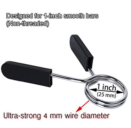Spring Clip Collars, 1 inch (25 mm) for Smooth Dumbbell Handle or Standard Weightlifting Barbell (Pack of 4)
