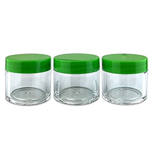 12 Piece 1 oz. USA Acrylic Round Clear Jars with Flat Top Lids for Creams, Lotions, Make Up, Cosmetics, Samples, Herbs, Ointments (12 Pieces Jars + Lids, GREEN)
