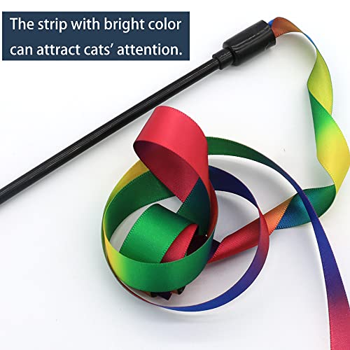 Interactive Cat Rainbow Wand Toys, Interactive Cat Teaser Wand String, Colorful Ribbon Charmer for Most Cats and Kittens - 2 Packs
