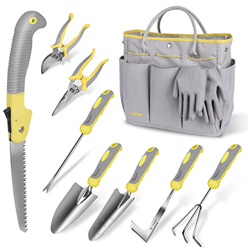 Garden Tool Set, 10 Piece Stainless Steel Heavy Duty Gardening Tool Set for Digging Planting Pruning Gardening Kit with Durable Bag Gloves Gift Box Ideal Garden Gifts for Women Men