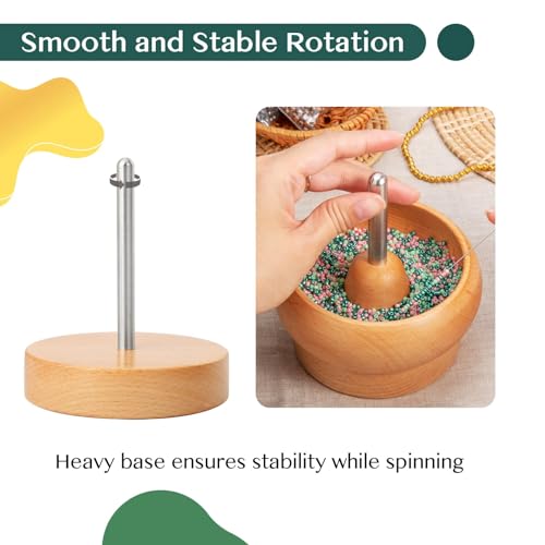 Bead Spinner for Jewelry Making, Effortless Rotating Wooden Clay Bead Spinner with 2 Big Eye Beading Needles and 3000 Seed Beads, Beading Supplies for Making Waist, Bracelets, Necklace