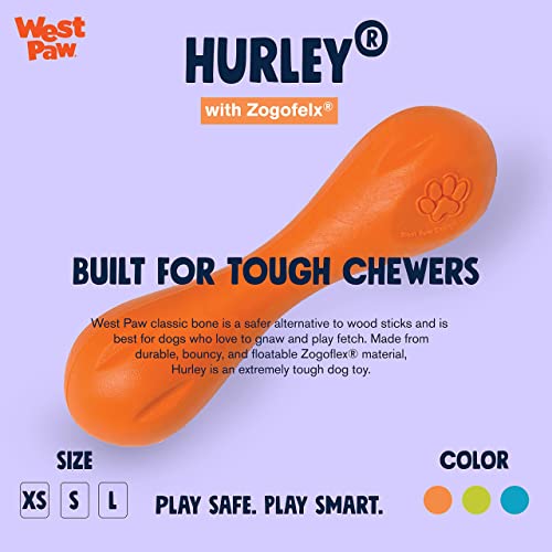 Zogoflex Hurley Dog Bone Chew Toy – Floatable Pet Toys for Aggressive Chewers, Catch, Fetch – Bright-Colored Bones for Dogs – Recyclable, Dishwasher-Safe, Non-Toxic, Large, Tangerine