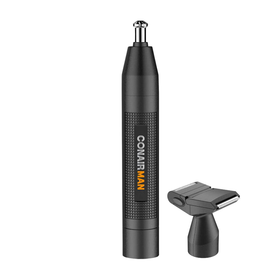 Man Nose Hair Trimmer for Men, For Nose, Ear, and Eyebrows, Patent 360 Bevel Blade for No Pull, No Snag Trimming Experience, Cordless Trimmer 2 piece Set with Detail and Shaver Attachments