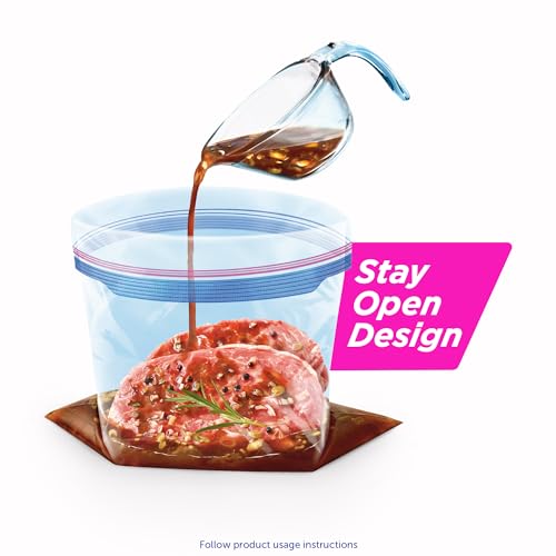 Gallon Food Storage Freezer Bags, Stay Open Design with Stand-Up Bottom, Easy to Fill, 60 Count