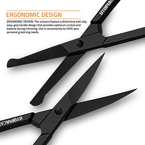 Eyebrow Scissors, Small Scissors for Men and Women - Curved and Rounded Nose Hair Scissors for Grooming Mustache, Beard, Eyelashes, Ear Hair Trimming- Professional Stainless Steel - Black