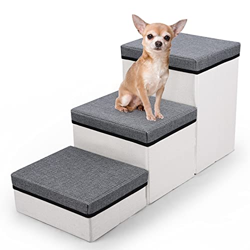 Folding Pet Stairs,3 Steps Foldable Dogs Stair for Small to Medium Dog and Pet, Pet Storage Stepper for High beds Sofa, Holding up to 50 lbs Pet Dog Cat(Grey)