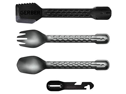 Gerber Gear ComplEAT Camping Utensils Set for Outdoor Cooking, Camping Cutlery with Fork, Spoon, Tongs, Spatula and Multi-Functional Tool, Onyx Black