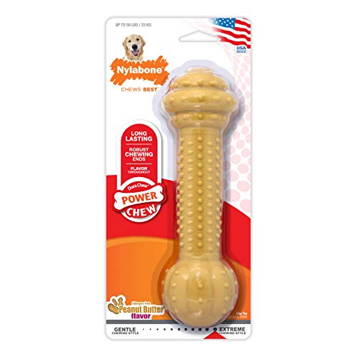 Barbell Bone Power Chew Toy for Dogs, Dog Toys for Aggressive Chewers, Peanut Butter Flavor, Large - Up to 50 lbs, 1 Count