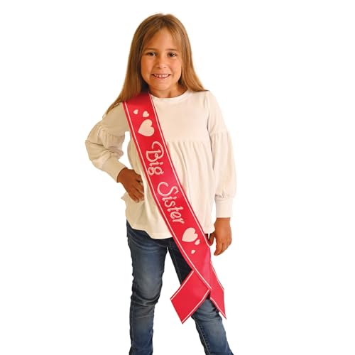 Big Sister Satin Sash, 27-Inch by 3-1/2-Inch, Cerise/White