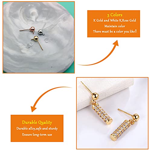 600Pcs Ball Post Earring Studs Set for Jewelry Making,300Pcs Earring Studs Ball Ear Pin Ball Post Earrings with Loop with 300Pcs Rubber Earring Back Replacements for DIY Jewelry Making Findings