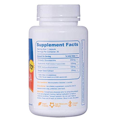 Hyaluronic Acid 120 mg Delayed Release Capsules | Combo Formula w/Glucosamine MSM | Support Healthy Eyes and Skin and Overall Body | Promote Healthy Skin | Non-GMO (30 Count)