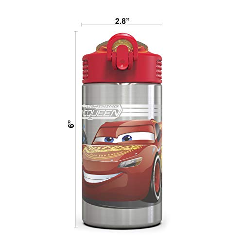 Disney Cars 3 - Stainless Steel Water Bottle with One Hand Operation Action Lid and Built-in Carrying Loop, Kids Water Bottle with Straw Spout is Perfect for Kids (15.5 oz, 18/8, BPA-Free)