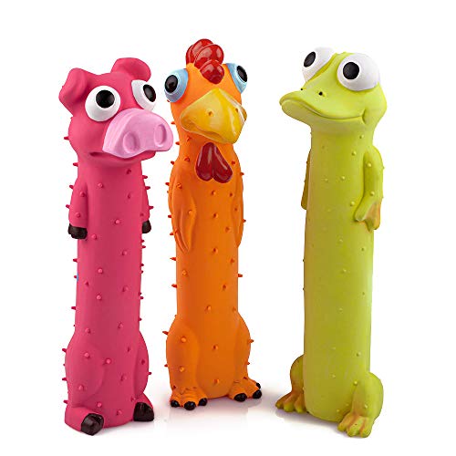 3 Pack 9 Squeaky Latex Dog Toys Standing Stick Animal Puppy Fetch Interactive Play for Small Medium Dogs