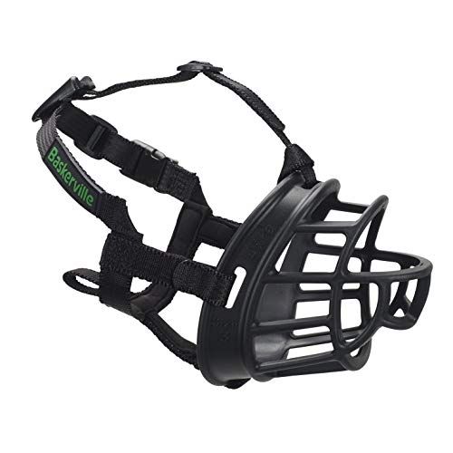 BASKERVILLE ULTRA MUZZLE - Patented Humane Design, Breathable, Dog can Pant and Drink, Adjustable, Padded, Dog Training Muzzle for Large Dogs, Prevents Biting, Wildlife Scavenging (Size 6, Black)