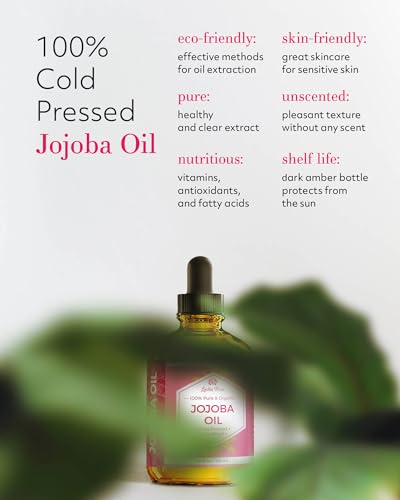Jojoba Oil Organic, Pure Cold Pressed Natural Unrefined Moisturizer for Skin Hair and Nails 4 oz