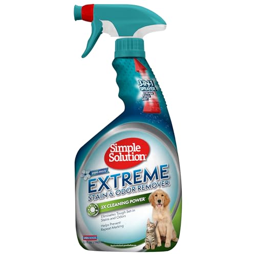 Extreme Pet Stain and Odor Eliminator Spray for Dogs and Cats - Enzymatic Cleaner with 3X Pro-Bacteria Cleaning Power - Strong Urine Pee & Poop Stain Remover - Spring Breeze, 32 oz