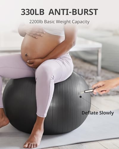 Yoga Ball for Exercise, Pregnancy & Birthing, 5 Sizes Exercise Ball for Physical Therapy, Stability, Fitness, Quick Pump Included
