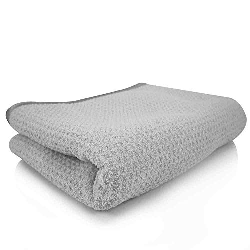 MIC_781_01 Waffle Weave Gray Matter 70/30 Blend Microfiber Drying Towel with Silk Edging, 25 x 36