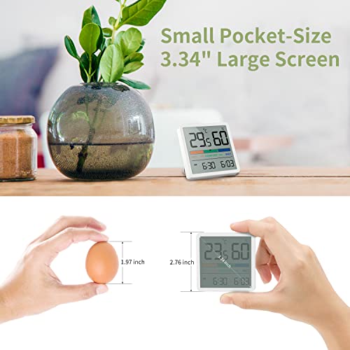 Hygrometer Indoor Thermometer, Desktop Digital Thermometer with Temperature and Humidity Monitor, Accurate Humidity Gauge Room Thermometer with Clock (White)