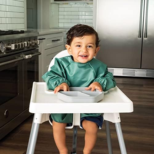 Mess Proof Baby Bib, 2 Pack Full Sleeve Bib Outfit, Waterproof Bibs for Toddlers, Machine Washable, Tug Proof Closure, Baby Smock for Eating, Long Sleeve (Slate Olive, Small 6-24 Months)