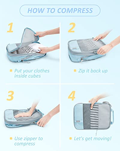 6-Piece Packing Cube Set - Lightweight Luggage Organizers for Travel, Vacation and Suitcases - Durable Accessories with Compression