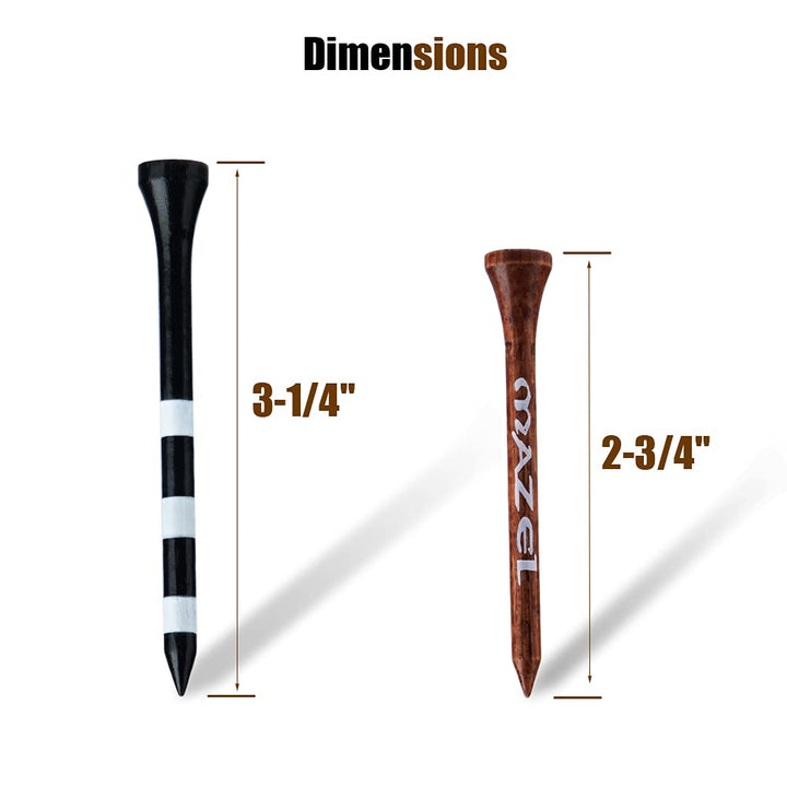 Natural Wood/Bamboo Golf Tees 2 3/4 Inch & 3 1/4 Inch,Pack 50 or 120,Reduce Friction & Side Spin,More Stable Golf Tees (50 Pack(25 * 2-3/4+25 * 3-1/4),Black &Brown)