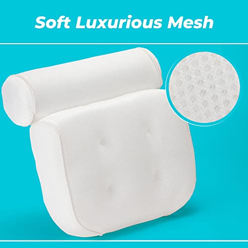 Bathtub Pillow for Neck and Back Support with Drying Hook, Bathtub Pillow Machine Headrest for Soaking & Straight Back Tubs - Bath Accessories, Machine Washable, 6 Suction Cups