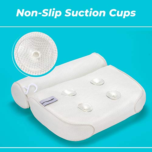 Bathtub Pillow for Neck and Back Support with Drying Hook, Bathtub Pillow Machine Headrest for Soaking & Straight Back Tubs - Bath Accessories, Machine Washable, 6 Suction Cups