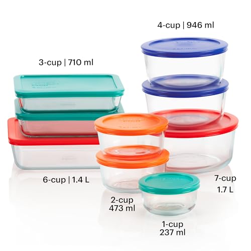 Simply Store 9-Pack Mixed Sized Glass Food Storage Set, Round & Rectangular Containers With Lids, BPA-Free, Dishwasher & Microwave Safe