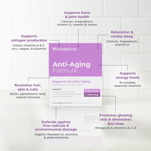 Anti-Aging Formula 4-in-1 Health and Beauty Supplement | Anti Aging Supplement for Women and Men | Healthy Hair, Skin, and Nails | Natural Energy & Restful Sleep | 30 AM & PM Packets