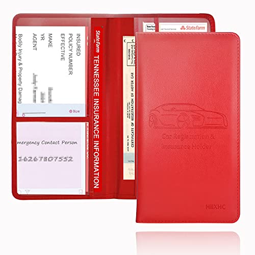 Car Registration and Insurance Card Holder - Leather Vehicle Glove Box Automobile Documents Paperwork Wallet Case Organizer for ID, Driver's License, Key Contact Information Cards