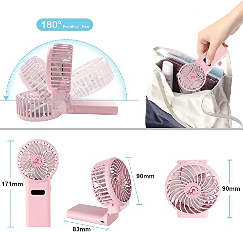 Mini Handheld Fan, Personal Foldable USB Fan with Led Digital Display, Quiet Small Desk Fan with 4 Speed, Rechargeable Battery Operated Portable Handheld Fan for Office Outdoor Sport Home Traveling