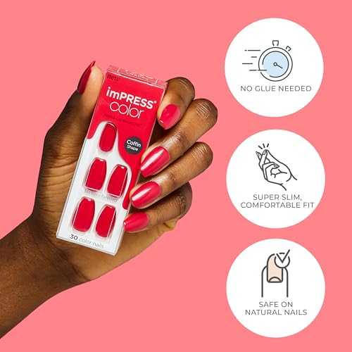 KISS Color Press-On Manicure, Gel Nail Kit, PureFit Technology, Short Length, “Frostingâ€Â, Polish-Free Solid Color Mani, Includes Prep Pad, Mini File, Cuticle Stick, and 30 Fake Nails