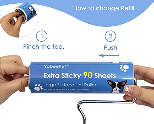 Extreme Sticky Large Surface Lint Roller, Long Handle Pet Hair Remover, Designed for Removing Pet Dog Cat Hair 90 Sheets per Roll, 6.3 inch Width (1 Roller+2 Refills)