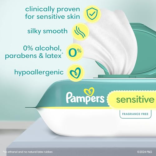 Sensitive Baby Wipes, Water Based, Hypoallergenic and Unscented, 1 Flip-Top Pack (56 Wipes Total)