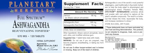 Ashwagandha Full Spectrum 570 mg, Rejuvenating Tonifier,120 Tablets