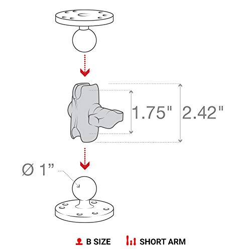 RAM Mounts Double Socket Arm RAM-B-201U-A Short Arm Compatible with RAM B Size 1 Ball Components