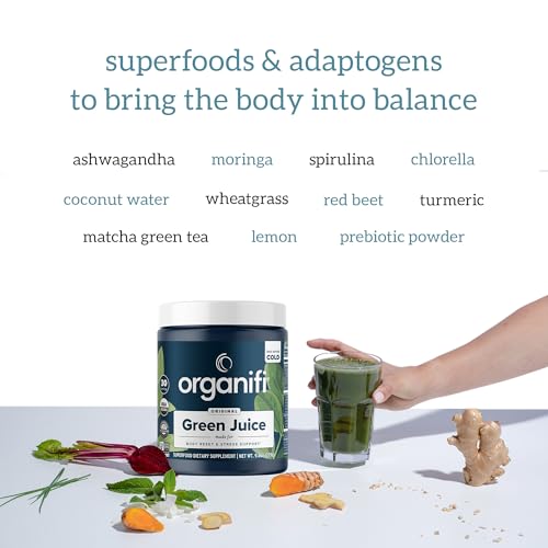 Green Juice - Powder Supplement with Organic Spirulina, Ashwagandha, and Chlorella - Helps Achieve Fitness Goals and Reduce Cortisol Levels, 30-Day Supply
