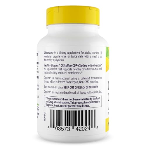 Cognizin (Citicoline), 250 mg - Brain Supplement for Memory with Citicoline CDP Choline - Non-GMO, Vegan & Gluten-Free Supplement - 60 Veggie Capsules