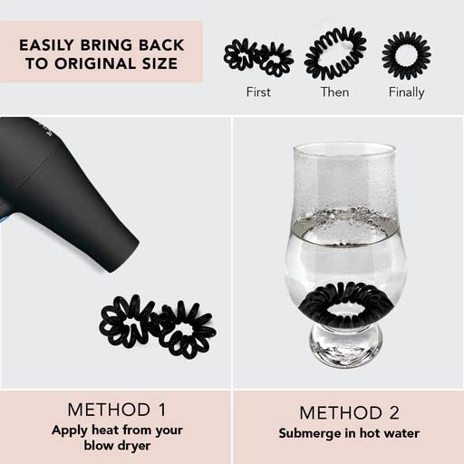 Black: Kitsch Spiral Hair Ties, Coil Hair Ties, Phone Cord Hair Ties, Hair Coils - 8Pcs, Black