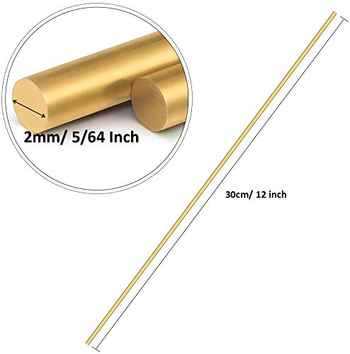 15 PCS 2 mm /5/64 Brass Rods Brass Round Stock Lathe Bar Stock Kit Round Brass Stock Solid Brass Rods 5/64 Inch in Diameter 12 Inch in Length,C27400