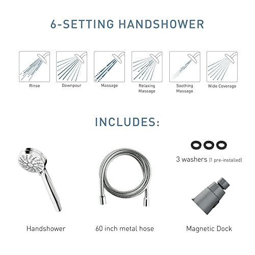 Engage Magnetix Spot Resist Brushed Nickel 3.5-Inch Six-Function Detachable Handheld Showerhead with Magnetic Docking System, 26100SRN