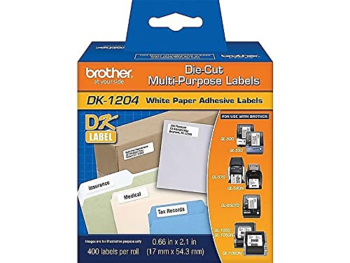 Genuine DK-1204 Multipurpose Paper Label Roll, Die-Cut Paper Labels, Engineered for Excellence, 400 Labels Per Roll