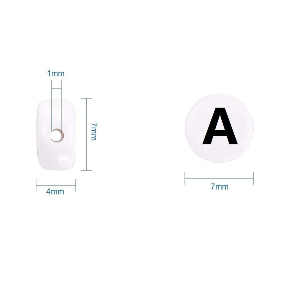 Amaney Vowel Letter Beads A 100pcs 7×4mm White Round Acrylic Black Alphabet for Jewelry Making